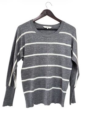 Part Two Copenhagen Avira Linen Wool Alpaca Blend Grey Striped Sweater - Medium